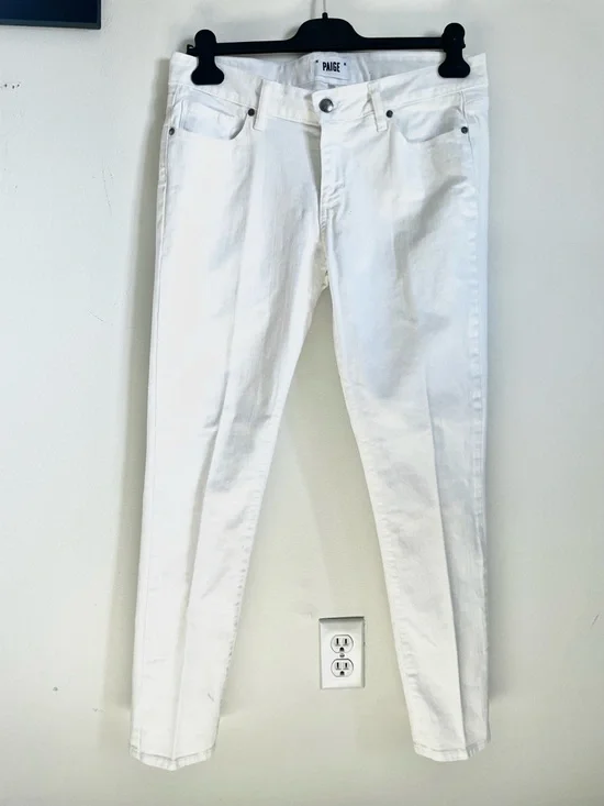 PAIGE Skyline Peg Skinny Jeans Optic White Size 31 Mid Rise Ankle EUC - Picture 3 of 9